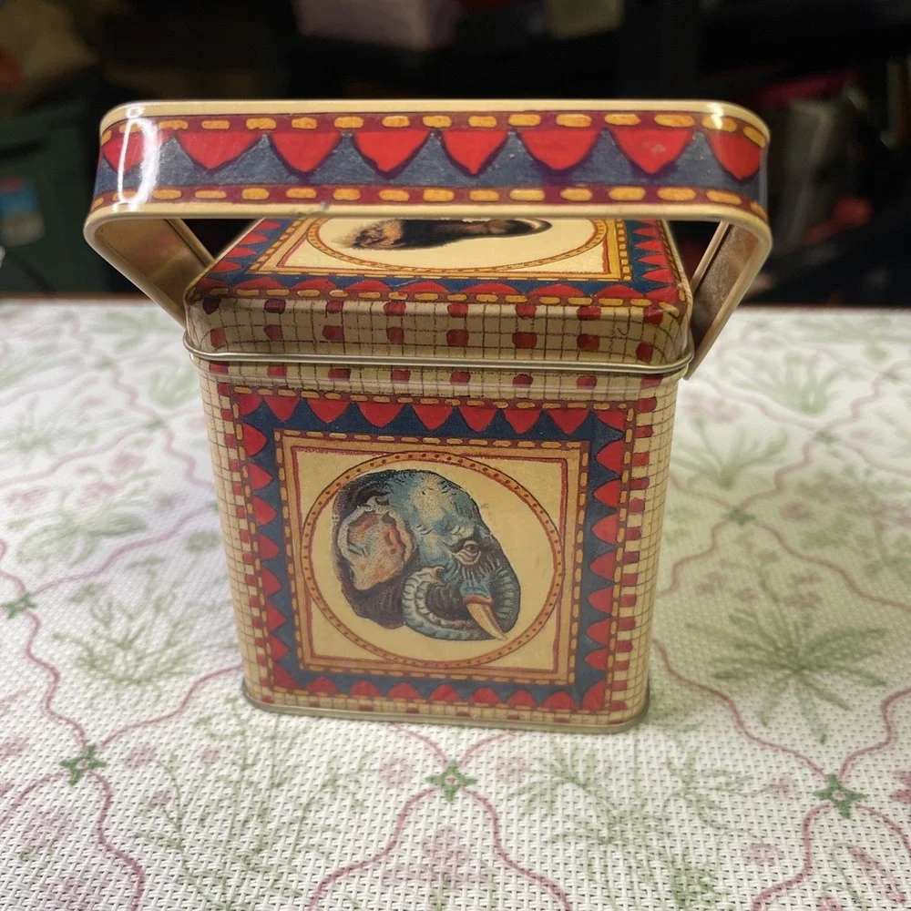 Vintage Department 56 Safari Metal Tin Trinket Box w/ Lid Handle